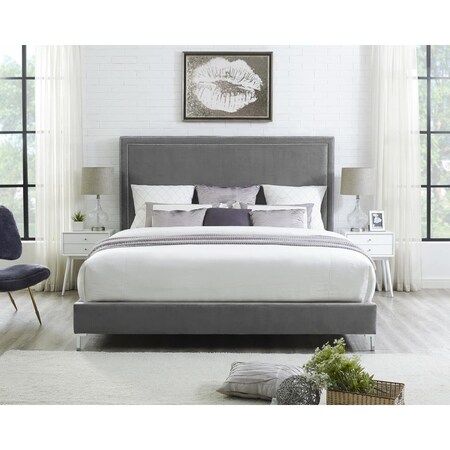 Comfortcorrect Tristan Velvet Nailhead Trim Platform Bed King Size - Grey CO2456620
